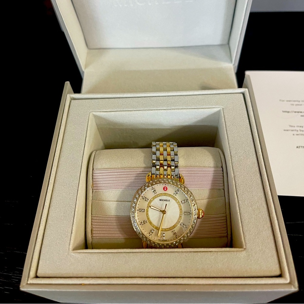 Michele Sidney Classic Two-Tone Mother-of-Pearl Dial Diamonds Watch